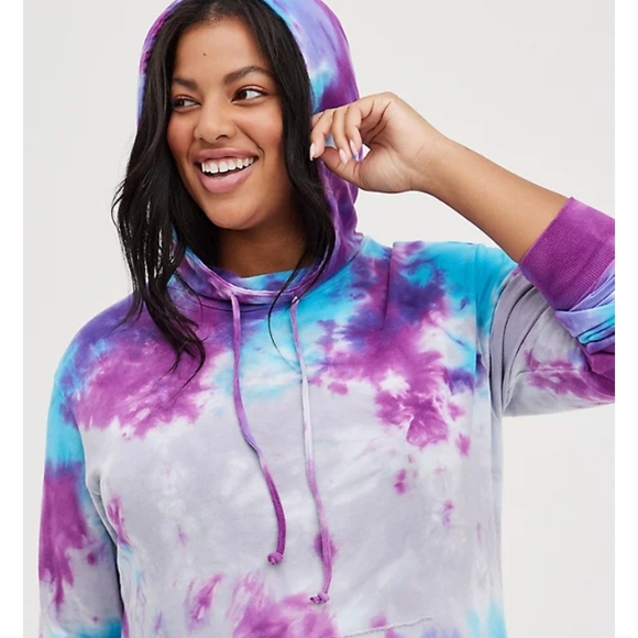Torrid French Terry Blue & Purple Tie Dye Hoodie Dress NWT - Picture 5 of 10